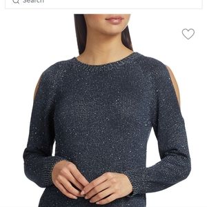 Sequin cold shoulder long sleeve sweater